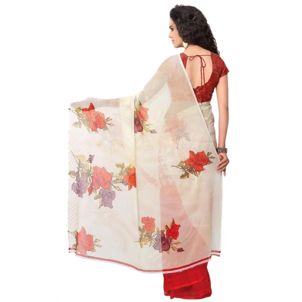 Printed Faux Georgette Red Color Saree - Image 2