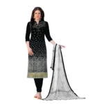 Generic Women’s Cotton Unstitched Salwar-Suit Material With Dupatta (Black, 2.20 Mtr)