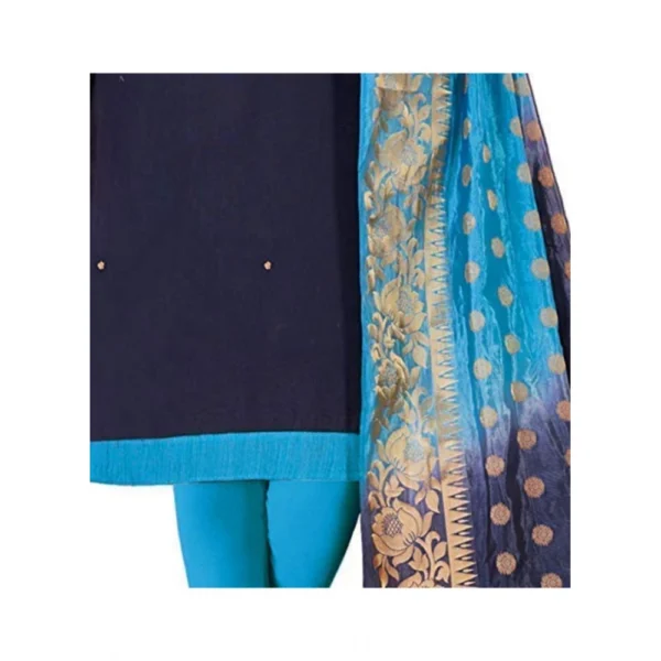 Generic Women's Slub Cotton Unstitched Salwar-Suit Material With Dupatta (Navy Blue, 2 Mtr) - Image 2