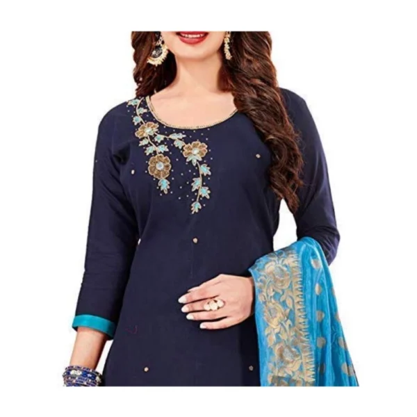 Generic Women's Slub Cotton Unstitched Salwar-Suit Material With Dupatta (Navy Blue, 2 Mtr) - Image 3