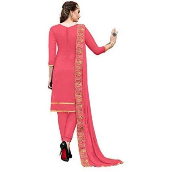 Generic Women's Chanderi Cotton Unstitched Salwar-Suit Material With Dupatta (Light Red, 2.20 Mtr) - Image 2