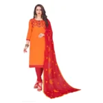 Generic Women’s Slub Cotton Unstitched Salwar-Suit Material With Dupatta (Orange, 2 Mtr)