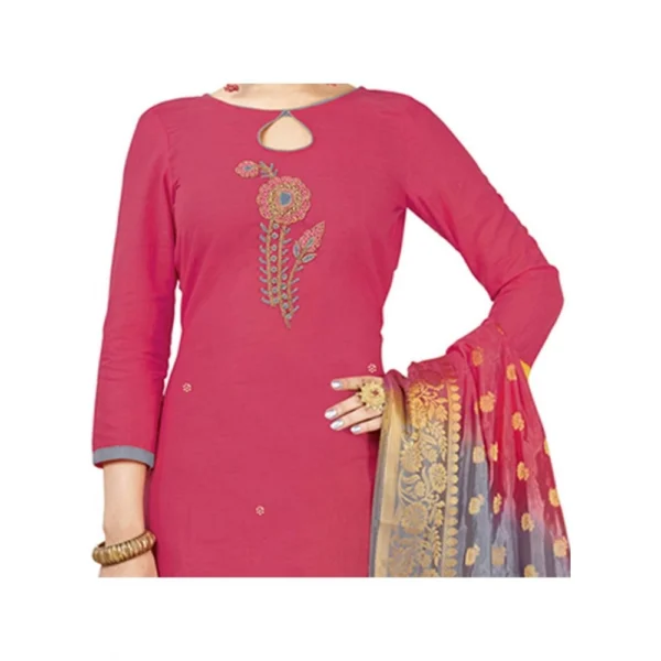 Generic Women's South Slub Cotton Unstitched Salwar-Suit Material With Dupatta (Pink, 2 Mtr) - Image 2