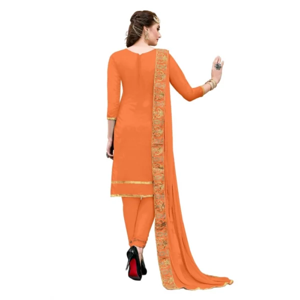 Generic Women's Chanderi Cotton Unstitched Salwar-Suit Material With Dupatta (Orange, 2.20 Mtr) - Image 2