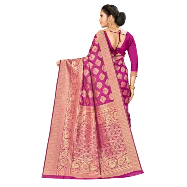 Generic Women's Banarasi silk Saree with Blouse (Wine, 5-6mtr) - Image 2