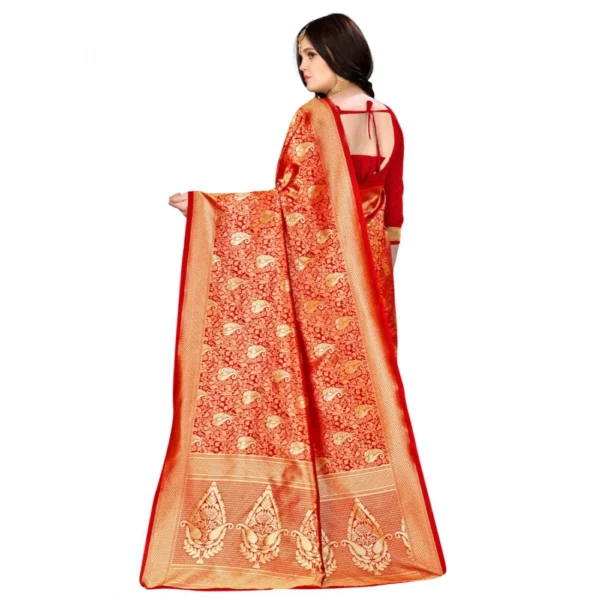 Generic Women's Banarasi silk Saree with Blouse (Red, 5-6mtr) - Image 2