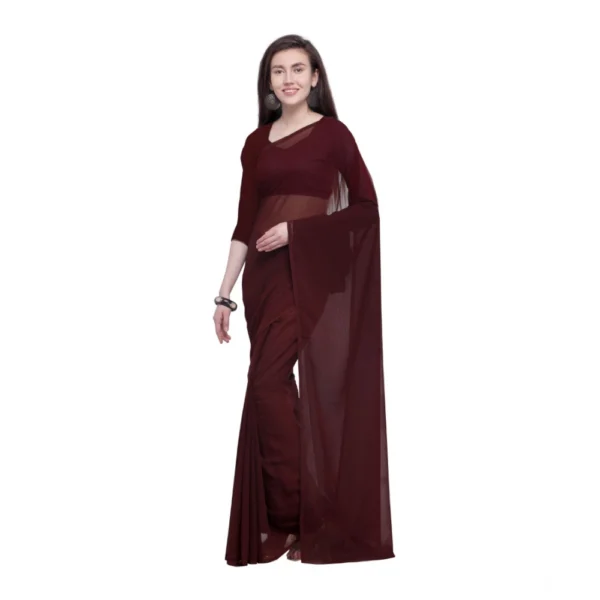 Generic Women's Dyed Saree(Brown,5-6 Mtrs)