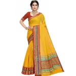 Generic Women’s Kota Doria Cotton Bordered Saree With Blouse (Yellow, 5-6 Mtrs)