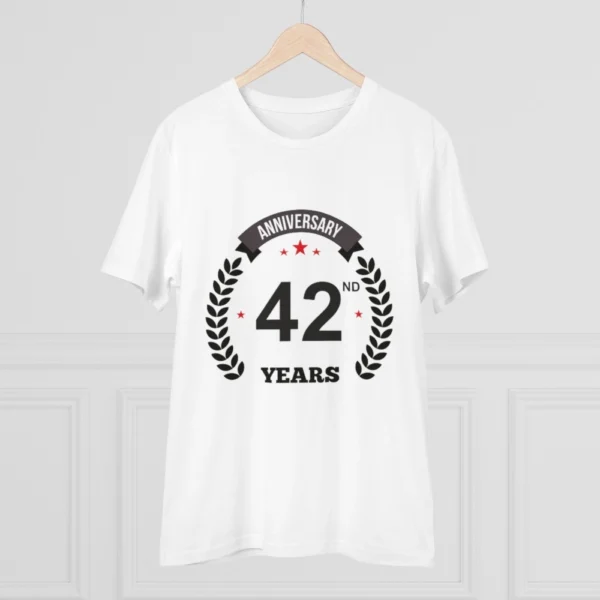 Generic Men's PC Cotton 42nd Anniversary Printed T Shirt (Color: White, Thread Count: 180GSM) - Image 3