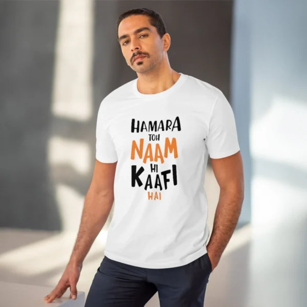 Generic Men's PC Cotton Hamara To Name Hi Kaafi Hai Printed T Shirt (Color: White, Thread Count: 180GSM) - Image 6