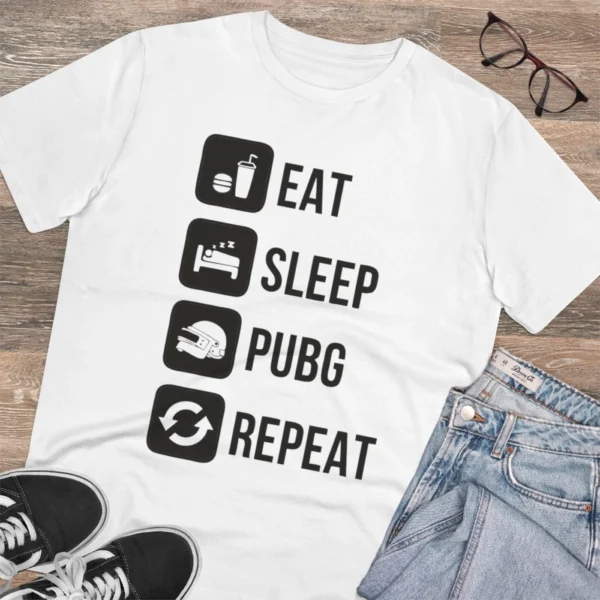 Generic Men's PC Cotton Eat Sleep Pubg Repeat Printed T Shirt (Color: White, Thread Count: 180GSM) - Image 4