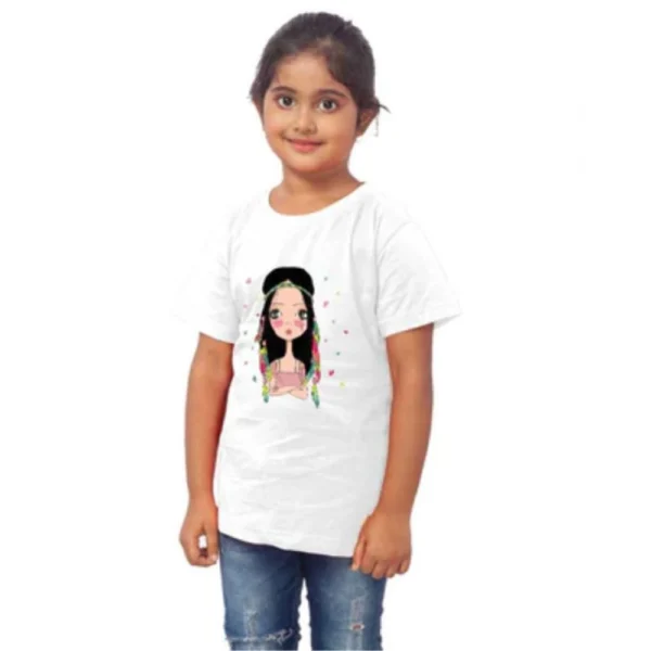 Generic Girls Cotton Tribal Half Sleeve TShirt (White) - Image 4