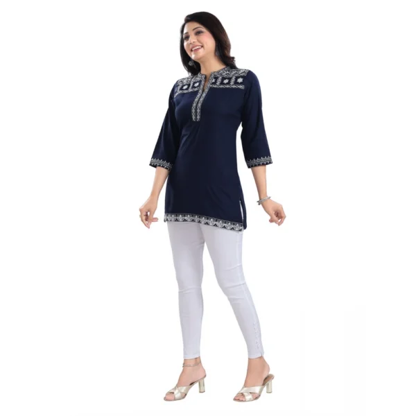 Generic Women's 3/4th Sleeve Viscose Tunic Short Top (Blue) - Image 2