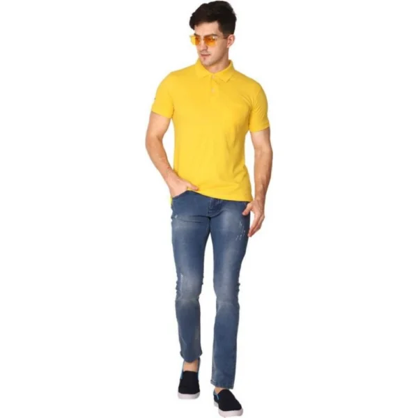 Generic Men's Half Sleeve Polo Collar Cotton T Shirt (Yellow) - Image 4