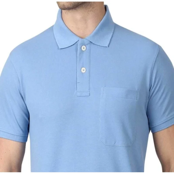 Generic Men's Half Sleeve Polo Collar Cotton T Shirt (Sky Blue) - Image 3