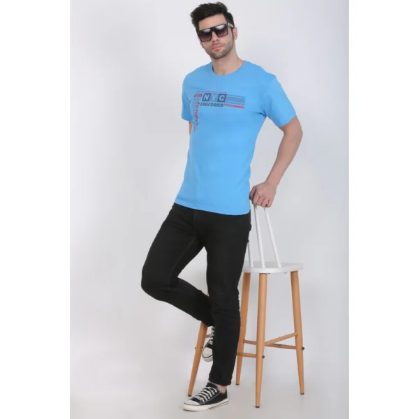 Generic Men's Cotton Jersey Round Neck Printed Tshirt (Turquoise Blue) - Image 3