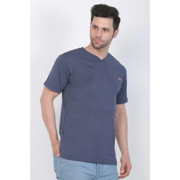 Generic Men's Cotton Jersey V Neck Plain Tshirt (Blue Melange) - Image 5