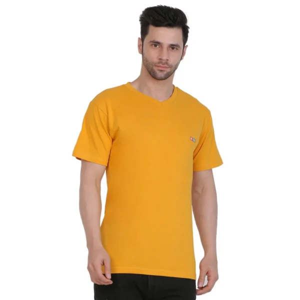 Generic Men's Cotton Jersey V Neck Plain Tshirt (Mustard Yellow)