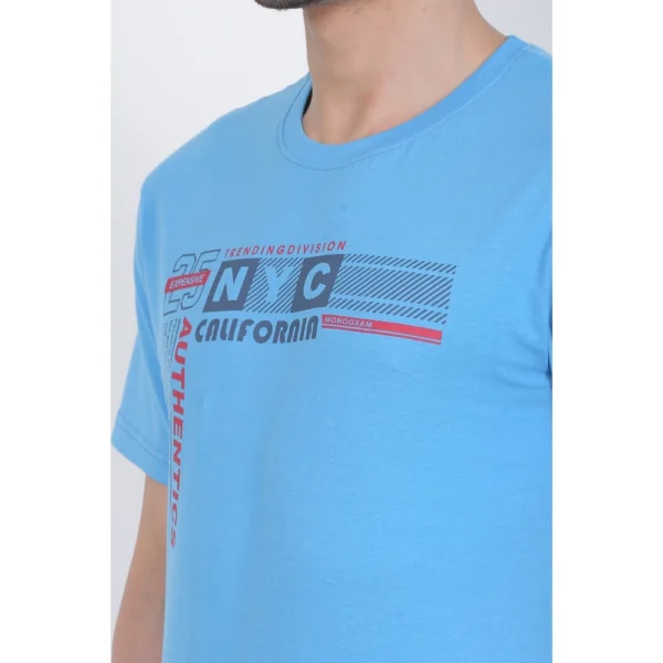 Generic Men's Cotton Jersey Round Neck Printed Tshirt (Turquoise Blue) - Image 4