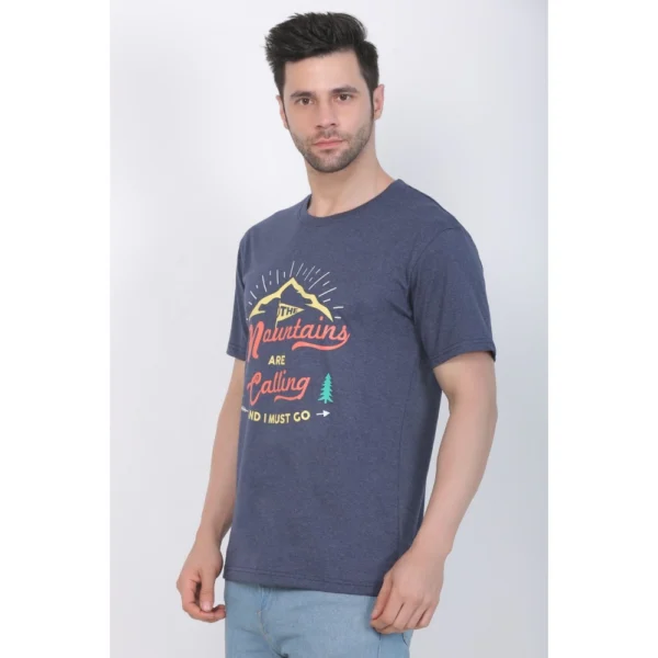 Generic Men's Cotton Jersey Round Neck Printed Tshirt (Blue Melange) - Image 4