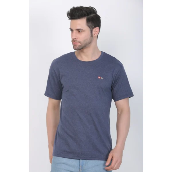 Generic Men's Cotton Jersey Round Neck Plain Tshirt (Blue Melange) - Image 3