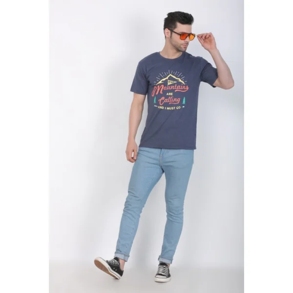 Generic Men's Cotton Jersey Round Neck Printed Tshirt (Blue Melange) - Image 2