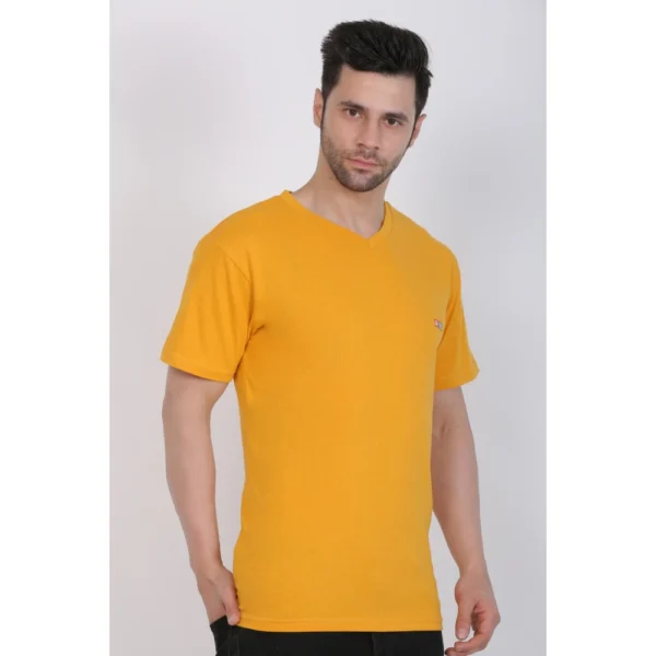 Generic Men's Cotton Jersey V Neck Plain Tshirt (Mustard Yellow) - Image 5