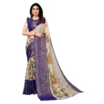 Generic Women’s Viscose Rayon Printed Saree With Unstitched Blouse (Blue)