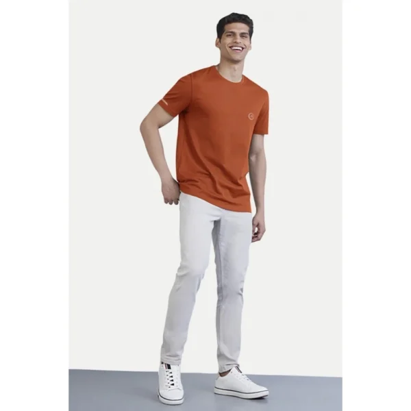 Generic Men's Casual Half sleeve Solid Polyester Crew Neck T-shirt (Rust) - Image 5