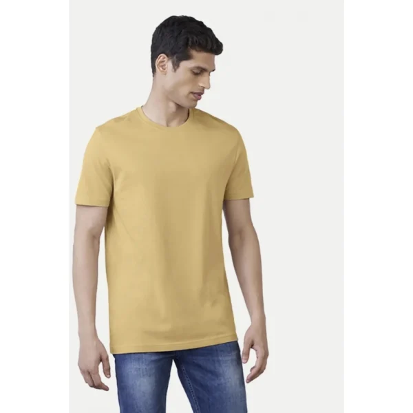 Generic Men's Casual Half sleeve Solid Polyester Crew Neck T-shirt (Sand) - Image 3