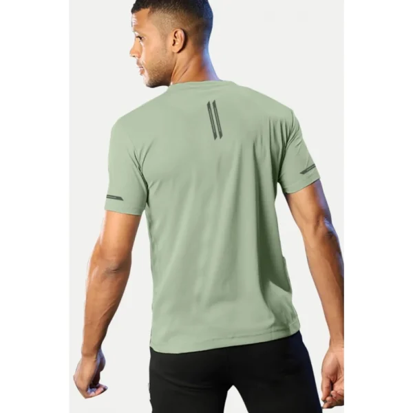 Generic Men's Casual Half sleeve Solid Polyester Crew Neck T-shirt (Pista) - Image 2