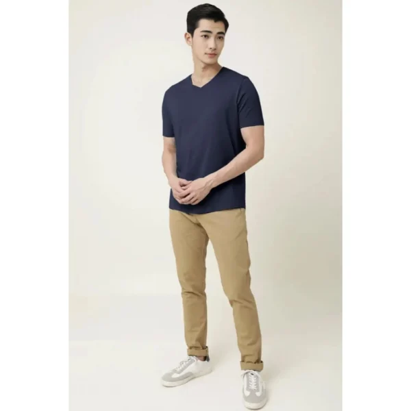 Generic Men's Casual Half sleeve Solid Cotton V Neck T-shirt (Navy) - Image 5