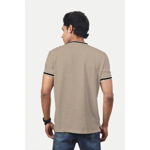 Generic Men's Casual Half sleeve Solid Polyester Crew Neck T-shirt (Beige) - Image 2