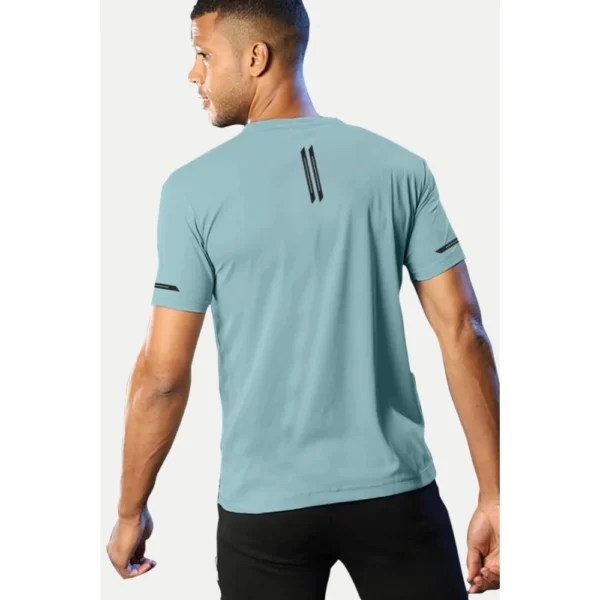 Generic Men's Casual Half sleeve Solid Polyester Crew Neck T-shirt (Turquoise Blue) - Image 2