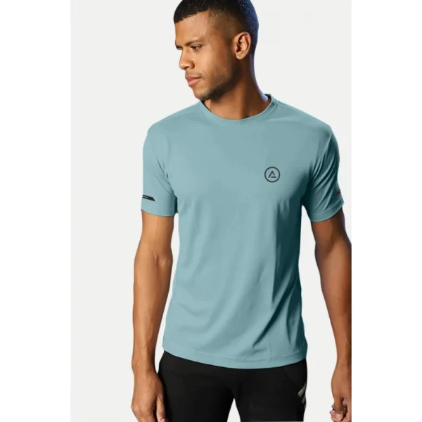 Generic Men's Casual Half sleeve Solid Polyester Crew Neck T-shirt (Turquoise Blue) - Image 6