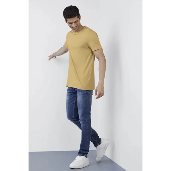 Generic Men's Casual Half sleeve Solid Polyester Crew Neck T-shirt (Sand) - Image 5