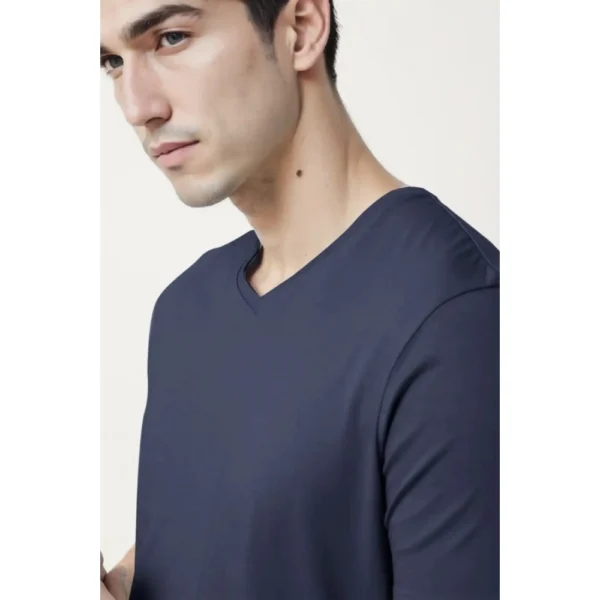 Generic Men's Casual Half sleeve Solid Cotton V Neck T-shirt (Navy) - Image 3