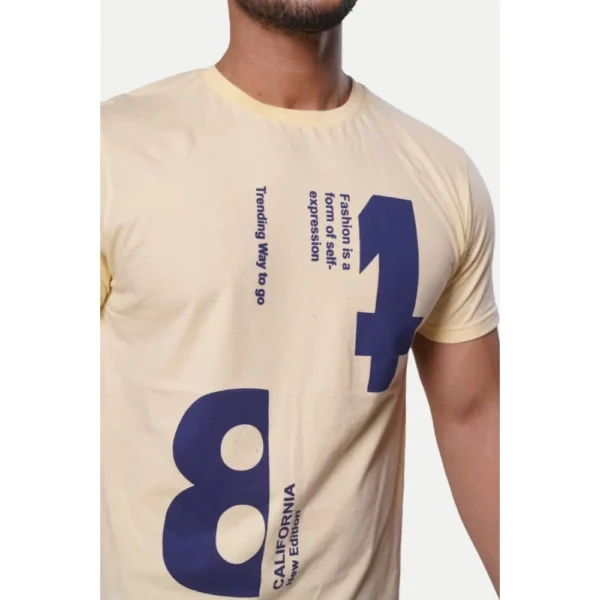 Generic Men's Casual Half sleeve Printed Cotton Crew Neck T-shirt (Beige) - Image 3