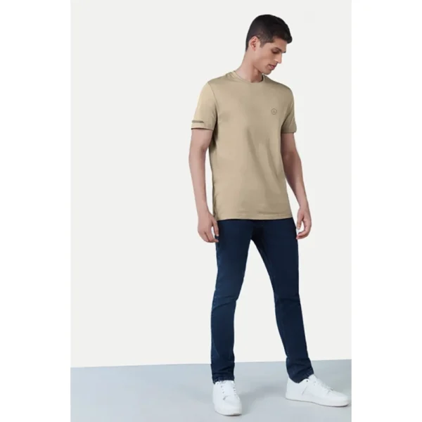 Generic Men's Casual Half sleeve Solid Polyester Crew Neck T-shirt (Beige) - Image 3