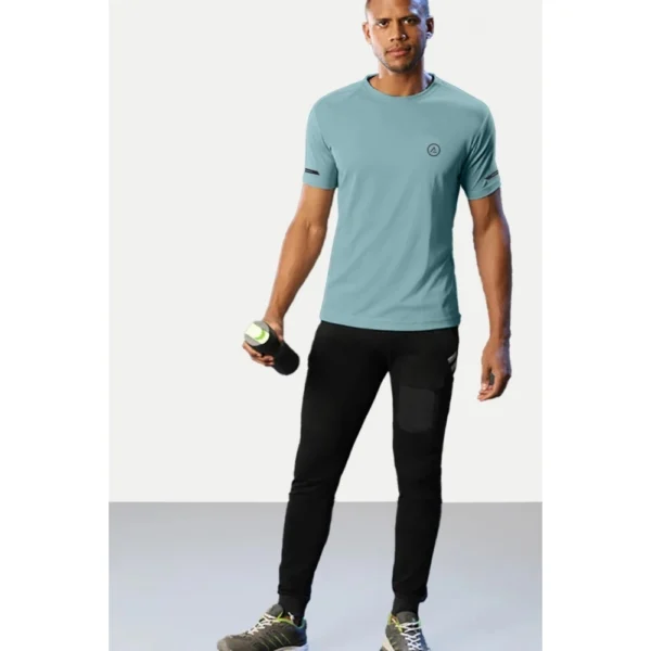 Generic Men's Casual Half sleeve Solid Polyester Crew Neck T-shirt (Turquoise Blue) - Image 3