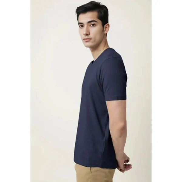 Generic Men's Casual Half sleeve Solid Cotton V Neck T-shirt (Navy) - Image 4