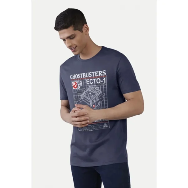 Generic Men's Casual Half sleeve Printed Polyester Crew Neck T-shirt (Blue) - Image 5