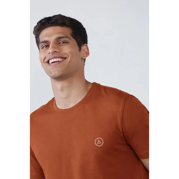 Generic Men's Casual Half sleeve Solid Polyester Crew Neck T-shirt (Rust) - Image 3