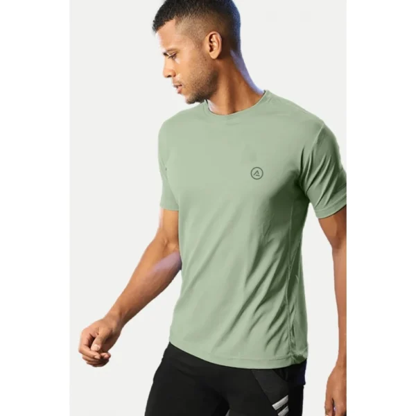 Generic Men's Casual Half sleeve Solid Polyester Crew Neck T-shirt (Pista) - Image 6