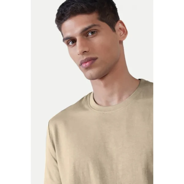 Generic Men's Casual Half sleeve Solid Polyester Crew Neck T-shirt (Beige) - Image 5