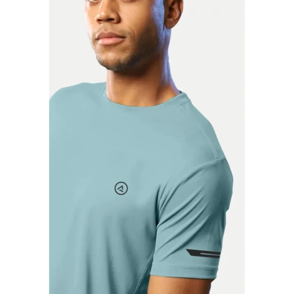 Generic Men's Casual Half sleeve Solid Polyester Crew Neck T-shirt (Turquoise Blue) - Image 4