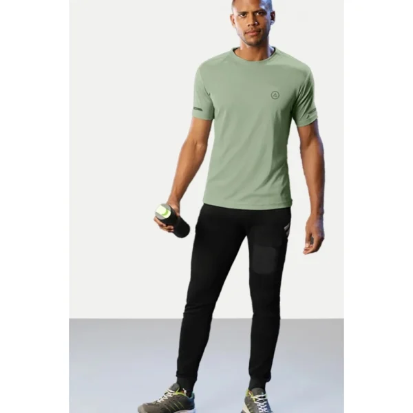 Generic Men's Casual Half sleeve Solid Polyester Crew Neck T-shirt (Pista) - Image 3