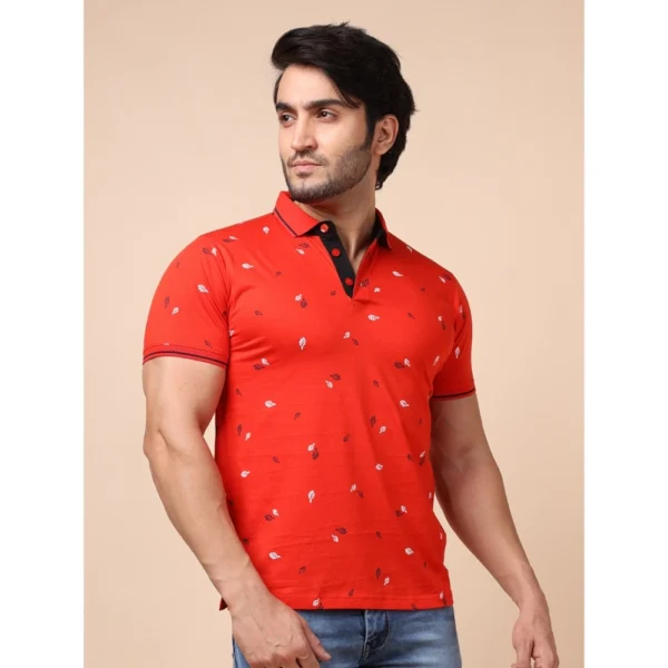 Generic Men's Casual Cotton Printed Polo Neck Half Sleeve T-Shirt (Red) - Image 4