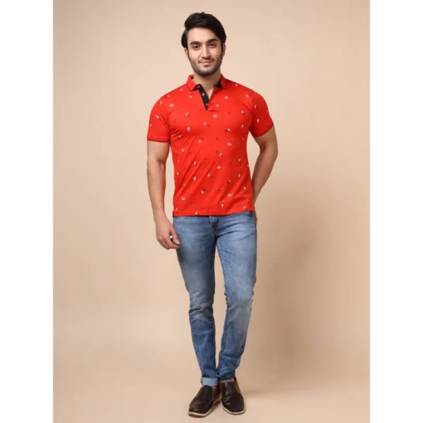 Generic Men's Casual Cotton Printed Polo Neck Half Sleeve T-Shirt (Red) - Image 7