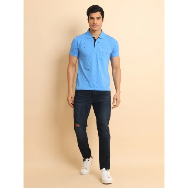 Generic Men's Casual Cotton Printed Polo Neck Half Sleeve T-Shirt (Blue) - Image 7